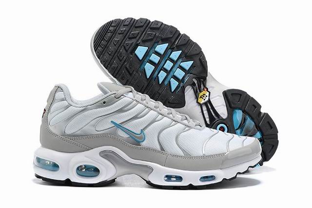 Nike Air Max Plus Tn Men's Running Shoes White Grey Blue-34 - Click Image to Close